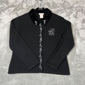 Vintage Disney Lambswool Cardigan Women XXL‎ Black Embroider Mickey Y2K Retro
